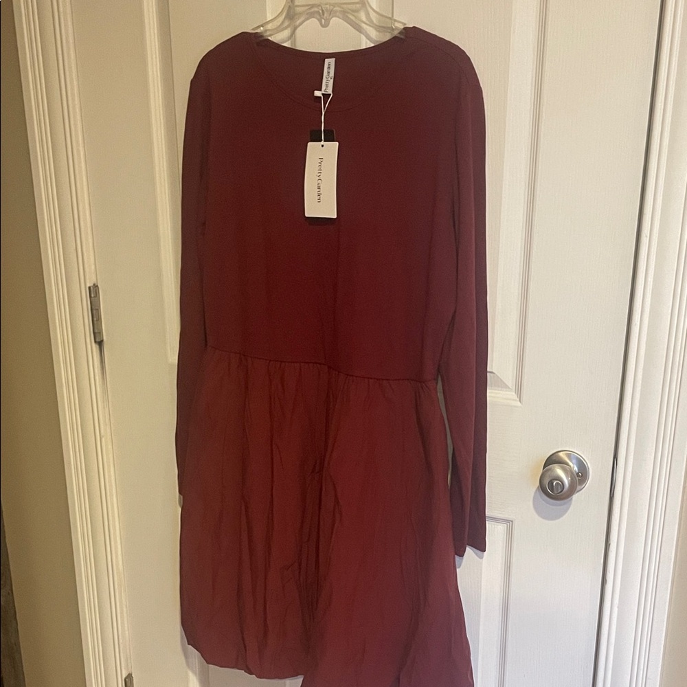 Long Sleeve Tiered Dress in Deep Burgundy by Intentionally Blank